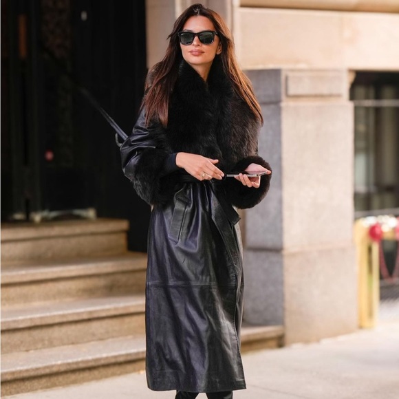 Vintage Black Leather and Fur Coat - Picture 1 of 10